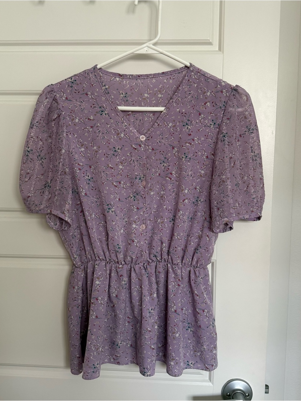 Lilac Floral Button Front Peplum Top